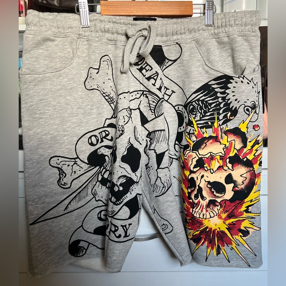 Ed Hardy Men's Sweat Shorts Gray Heather Large NWT